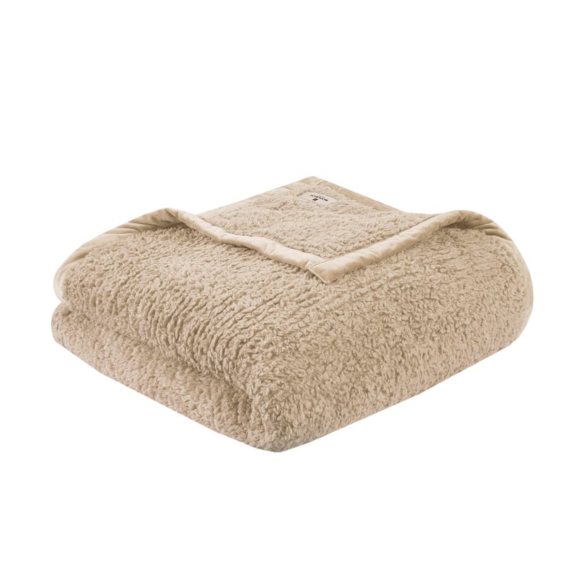 Woolrich John Rich & Bros. Woolrich Burlington Berber Blanket Super Soft, Cozy Lightweight Cover with Luxurious Velvet Binding, Modern Trendy All Season Bedspread Bedding-Set, King: 108x90, Tan - Image 1